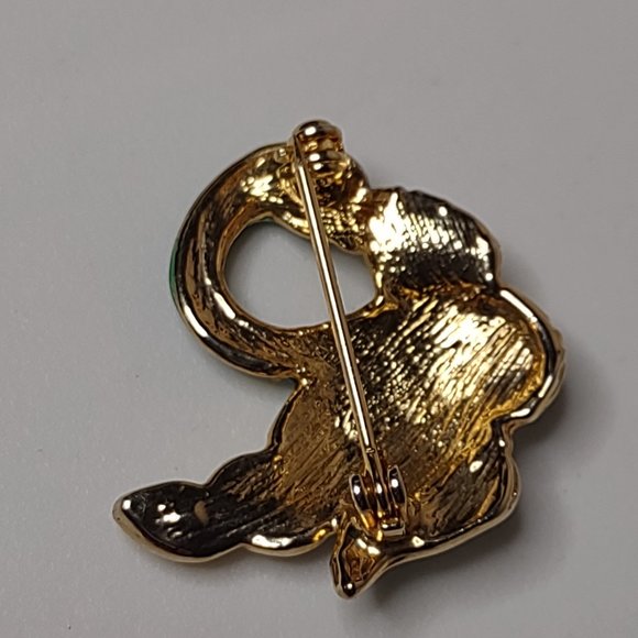 Little Green With Red Eyes Swan Brooch - Picture 7 of 10